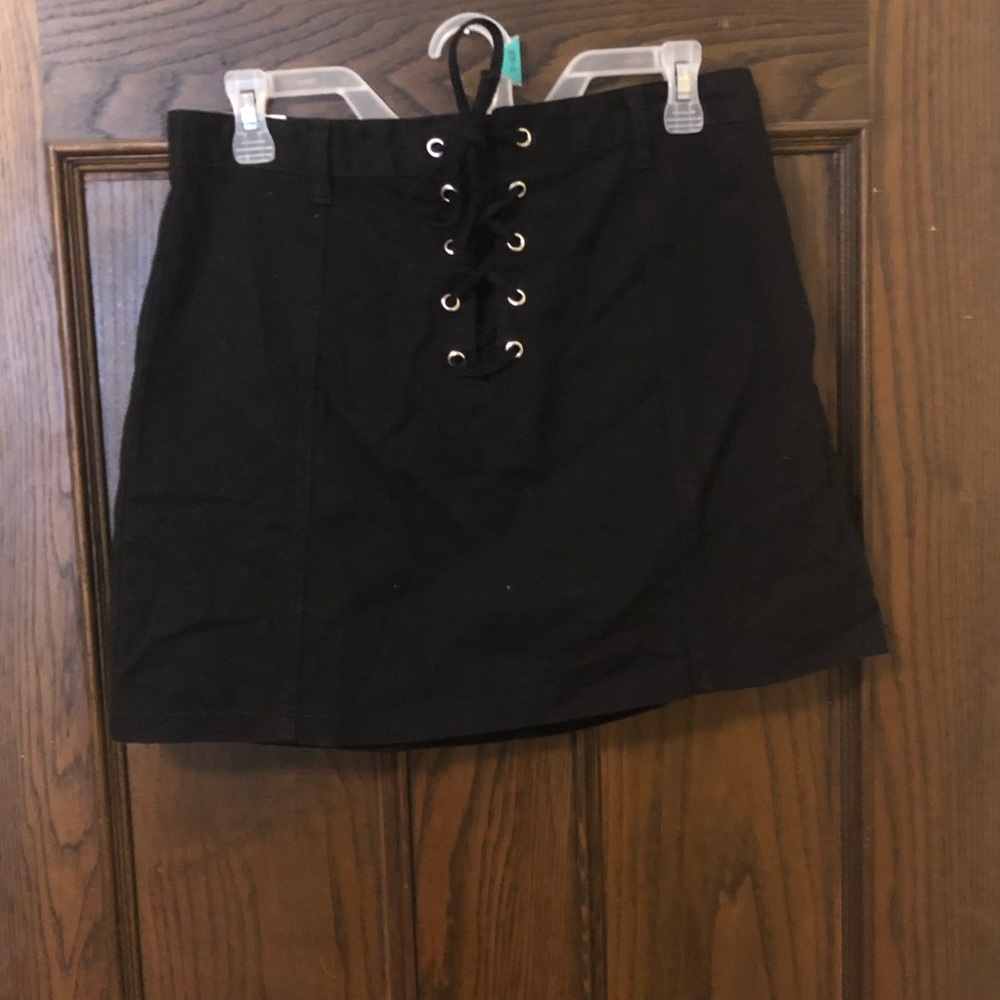 Black lace up mini skirt